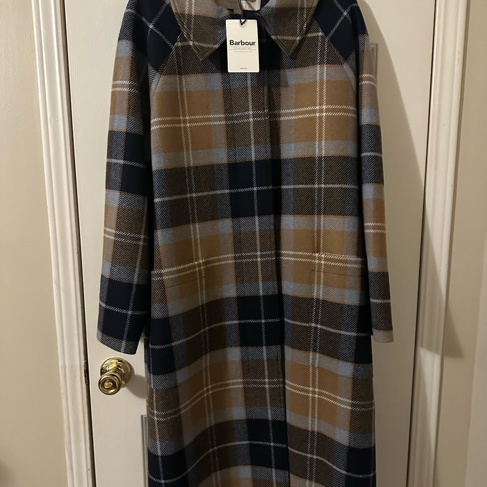 Barbour Women's Kira Wool Car Coat - Sky Dress Tartan/Dark Navy